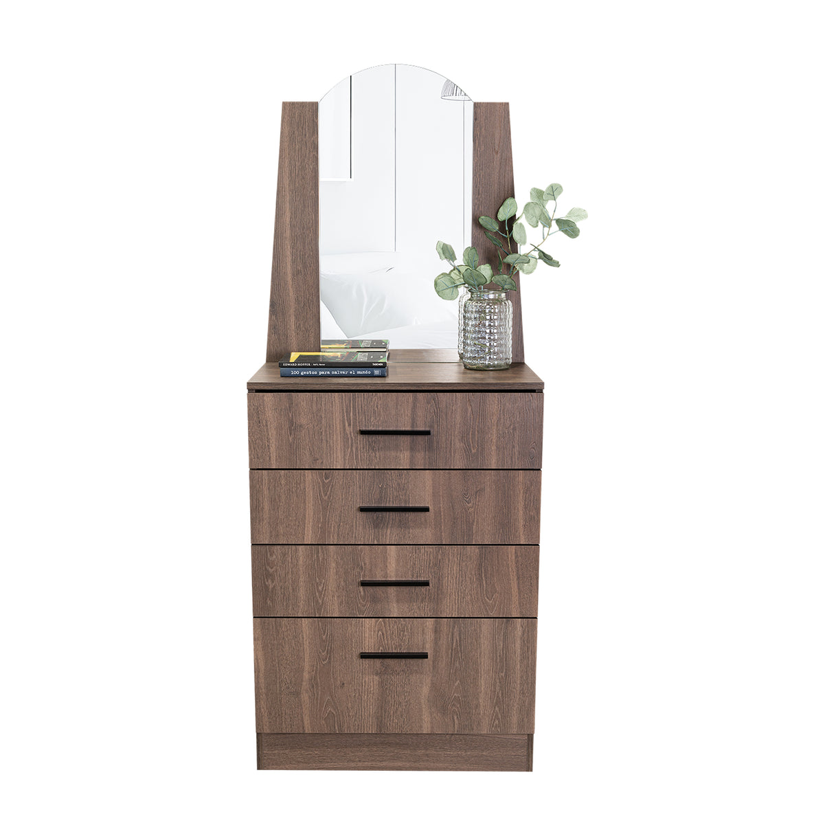 Cómoda Praga Milan 63x151cm de Cuatro Hileras con Tres Cajones con Espacio para Tv y con Espejo - CAJONERAS Y COMODAS | Bylmo