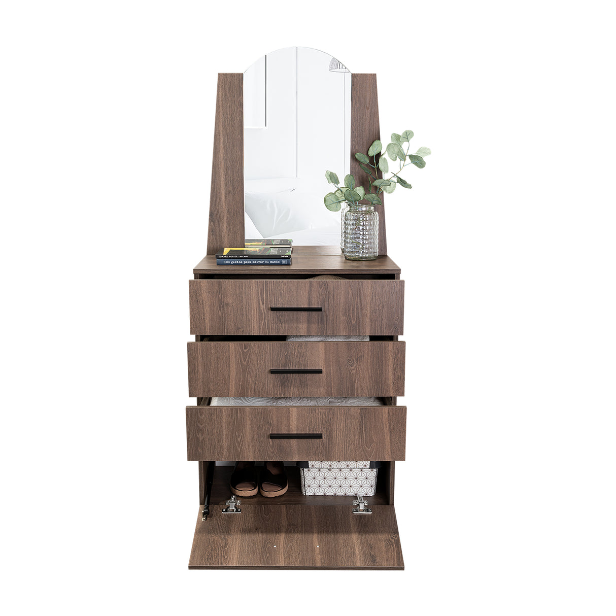 Cómoda Praga Milan 63x151cm de Cuatro Hileras con Tres Cajones con Espacio para Tv y con Espejo - CAJONERAS Y COMODAS | Bylmo