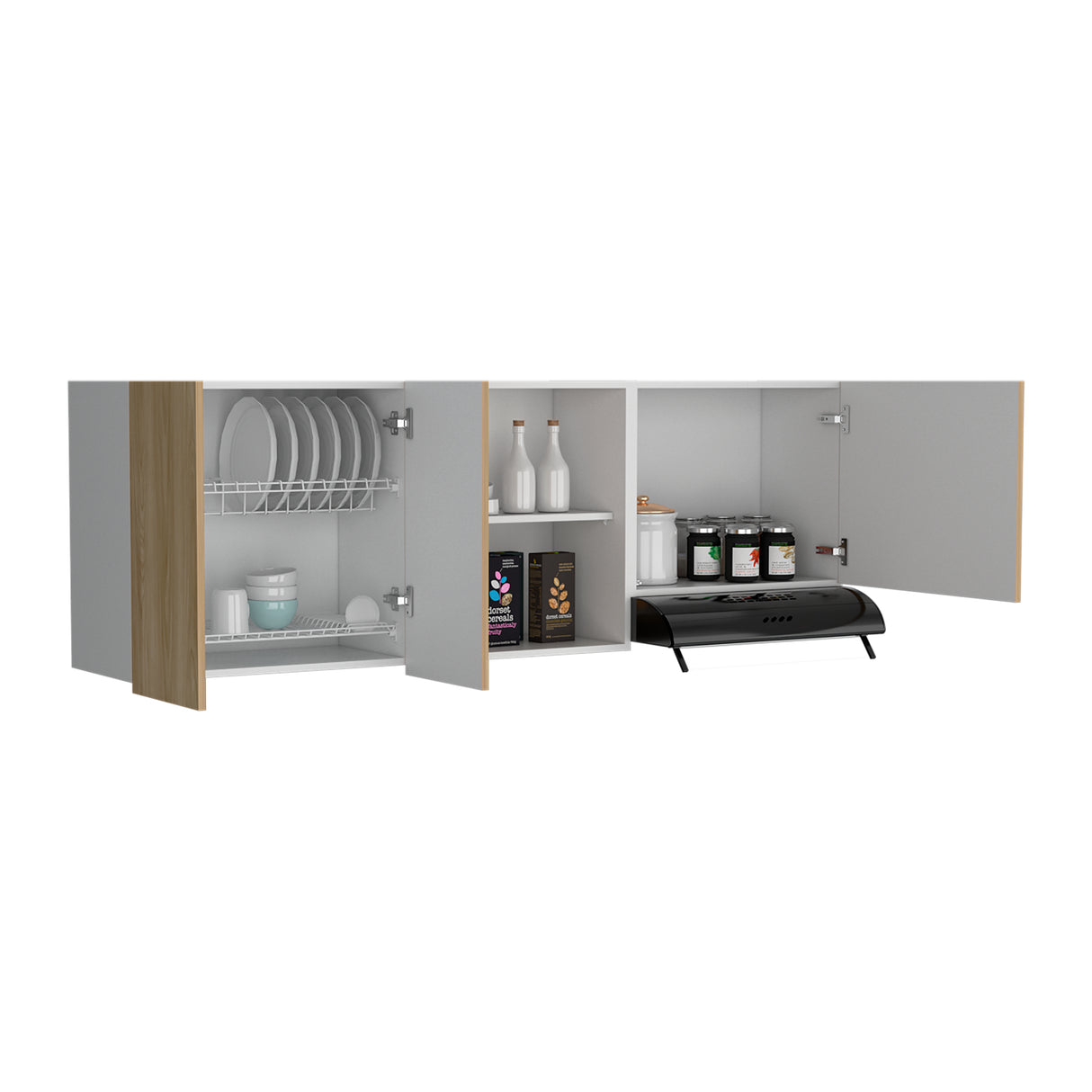 Mueble Superior de Cocina Boreal Blanco Fresno 180x62cm con Tres Puertas y con Locero - MUEBLES SUPERIORES DE COCINA | Bylmo