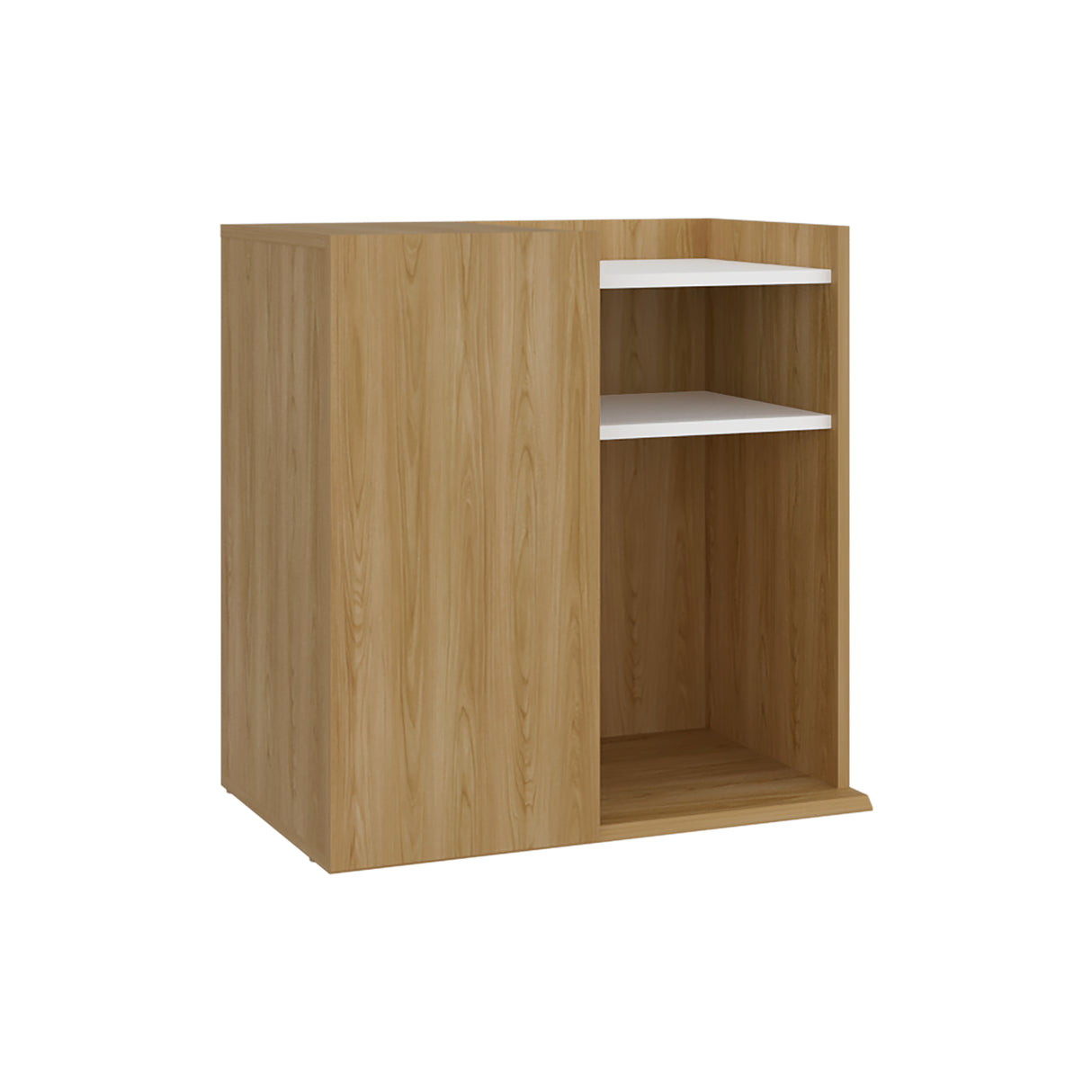 Mesa de Noche Cairo Fresno Europeo y Blanco 65x65cm con Tres Compartimientos - MESAS DE NOCHE | Bylmo