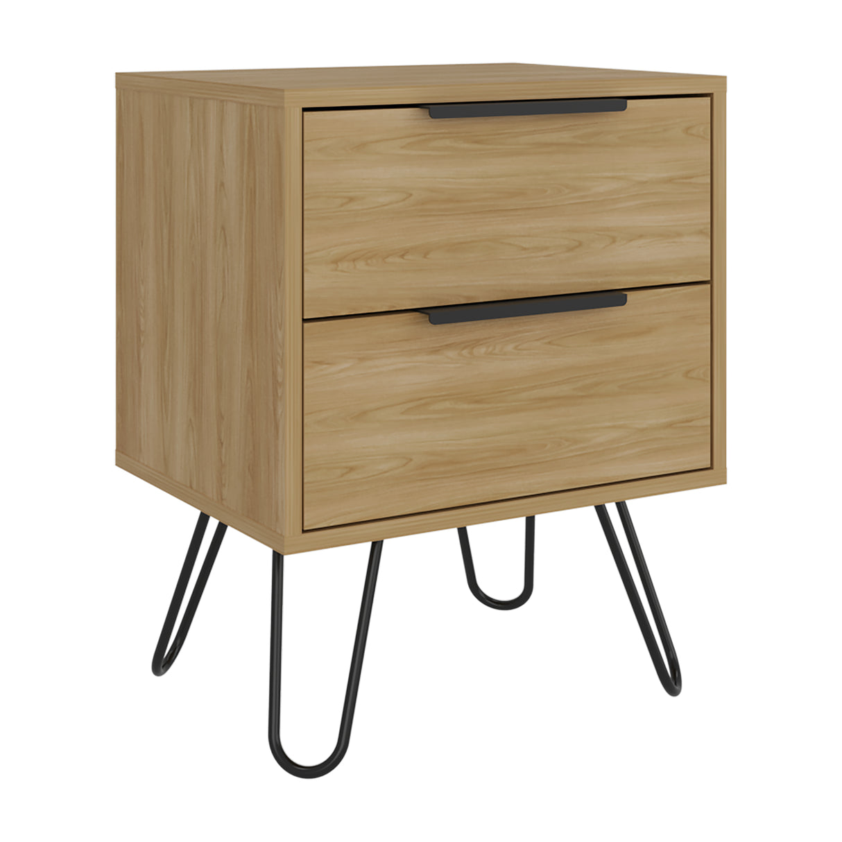 Mesa de Noche Augusta Fresno 45x57cm con Dos Cajones y con Dos Compartimientos - MESAS DE NOCHE | Bylmo