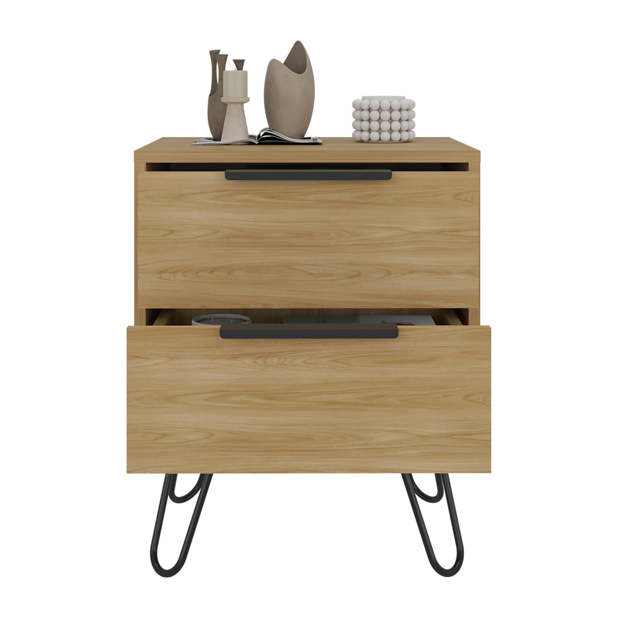 Mesa de Noche Augusta Fresno 45x57cm con Dos Cajones y con Dos Compartimientos - MESAS DE NOCHE | Bylmo