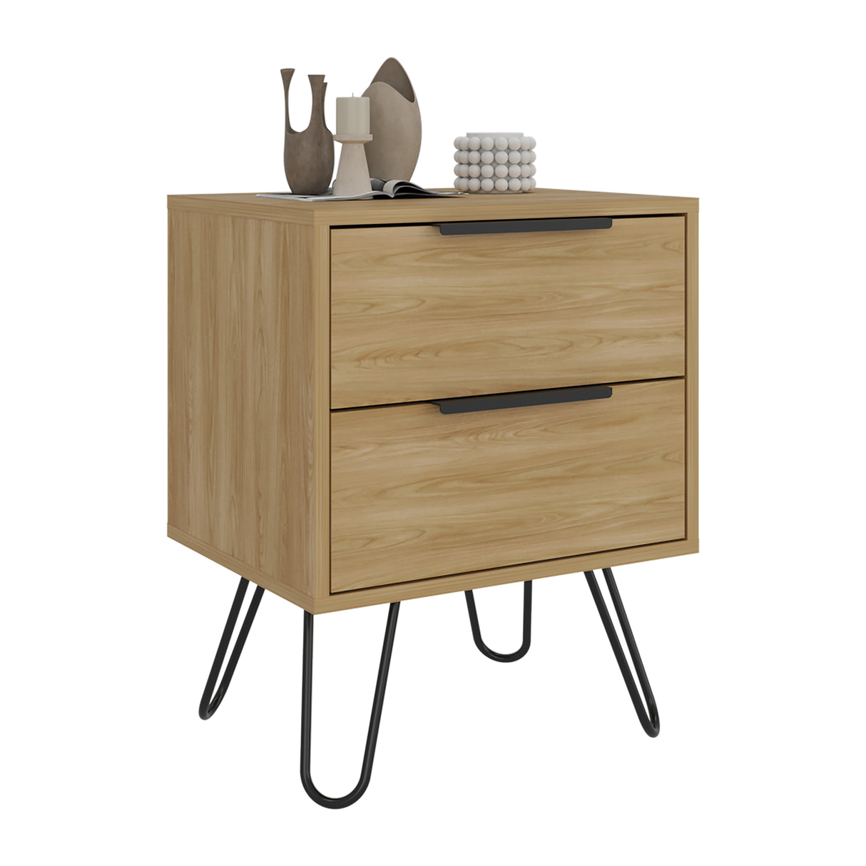 Mesa de Noche Augusta Fresno 45x57cm con Dos Cajones y con Dos Compartimientos - MESAS DE NOCHE | Bylmo