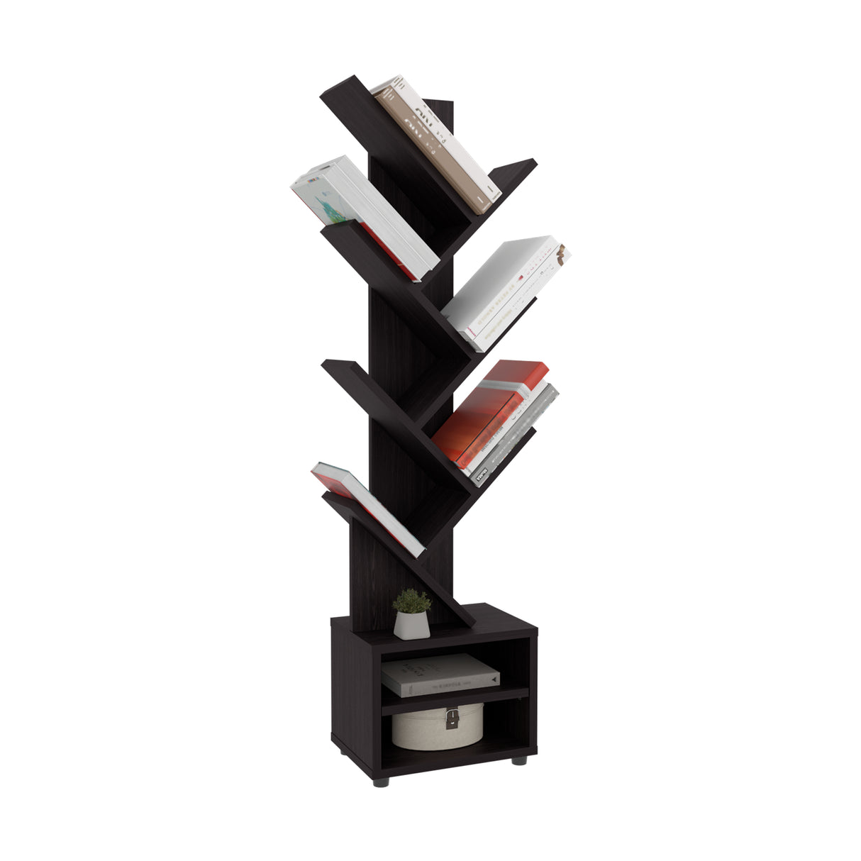 Biblioteca Kingstree Wengue 30.5x161.1cm Escalera con Ocho Compartimientos - BIBLIOTECAS Y ESTANTERIAS | Bylmo