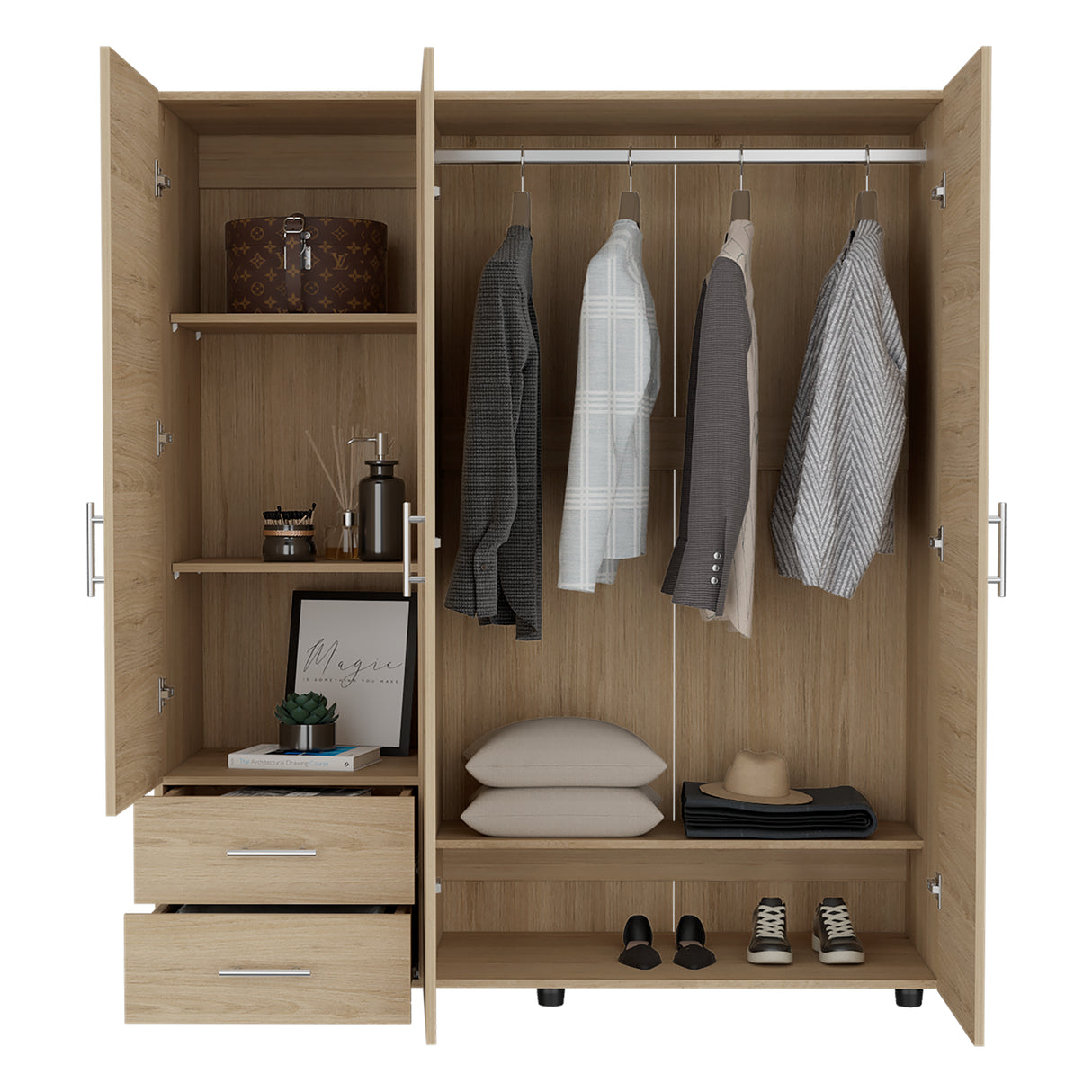 Closet Dassel Rovere 140.1x161.5cm con Tres Puertas y con Tres Cajones - CLOSETS | Bylmo