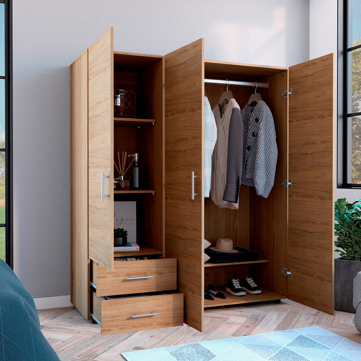 Closet Dassel Rovere 140.1x161.5cm con Tres Puertas y con Tres Cajones - CLOSETS | Bylmo
