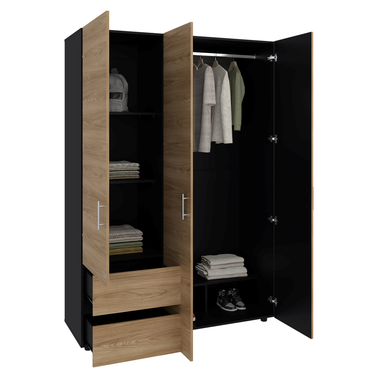 Closet Edmon Wengue Fresno 140x200cm con Tres Puertas y con Tres Cajones - CLOSETS | Bylmo