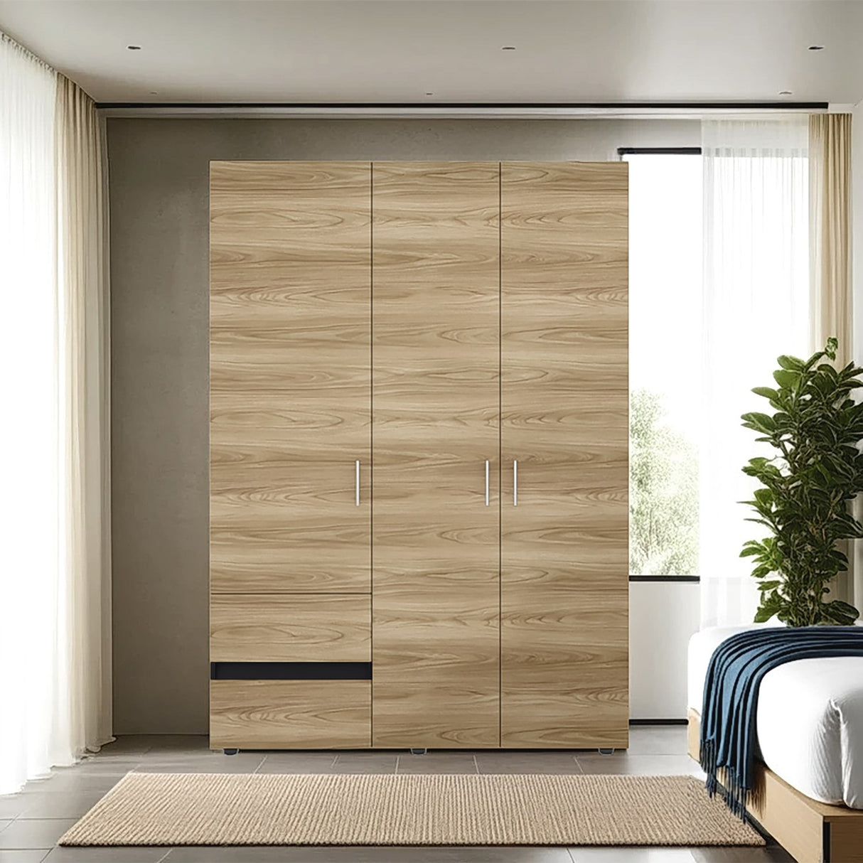 Closet Edmon Wengue Fresno 140x200cm con Tres Puertas y con Tres Cajones - CLOSETS | Bylmo