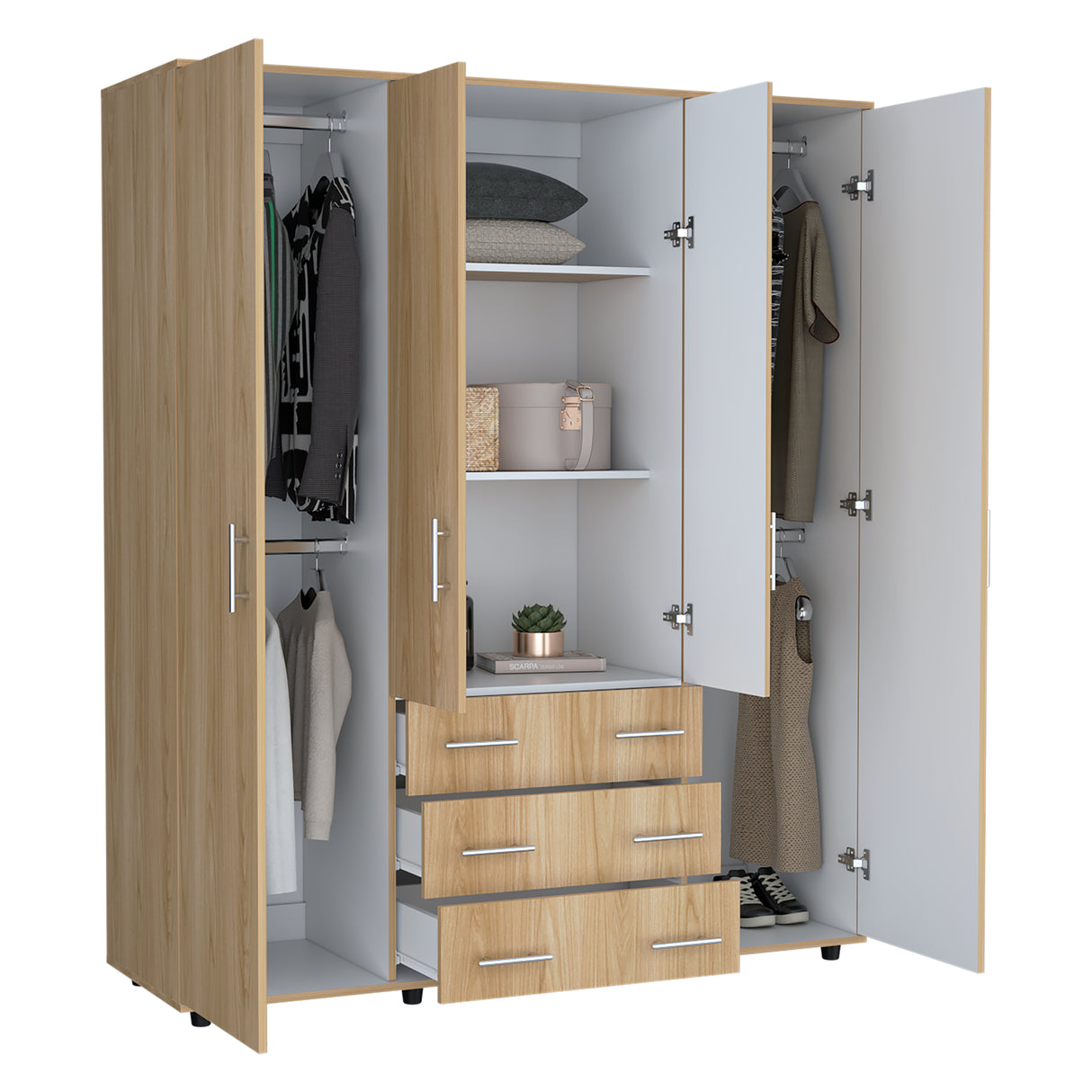 Closet Fontan Fresno Europeo y Blanco 150x179cm con Cuatro Puertas y con Cuatro Cajones - CLOSETS | Bylmo