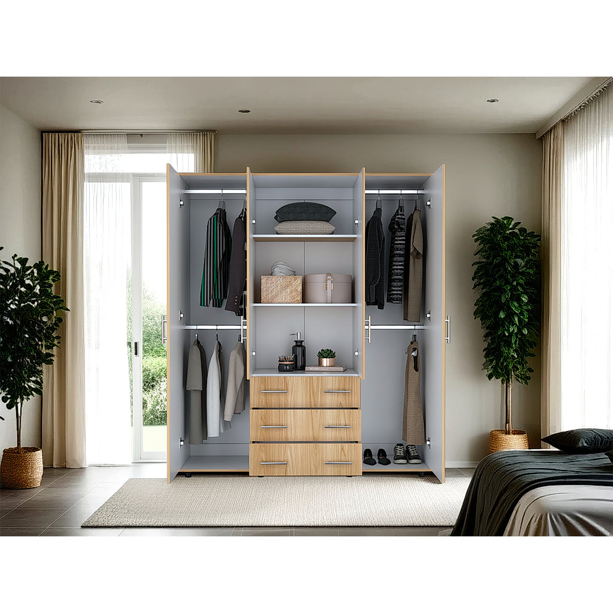 Closet Fontan Fresno Europeo y Blanco 150x179cm con Cuatro Puertas y con Cuatro Cajones - CLOSETS | Bylmo