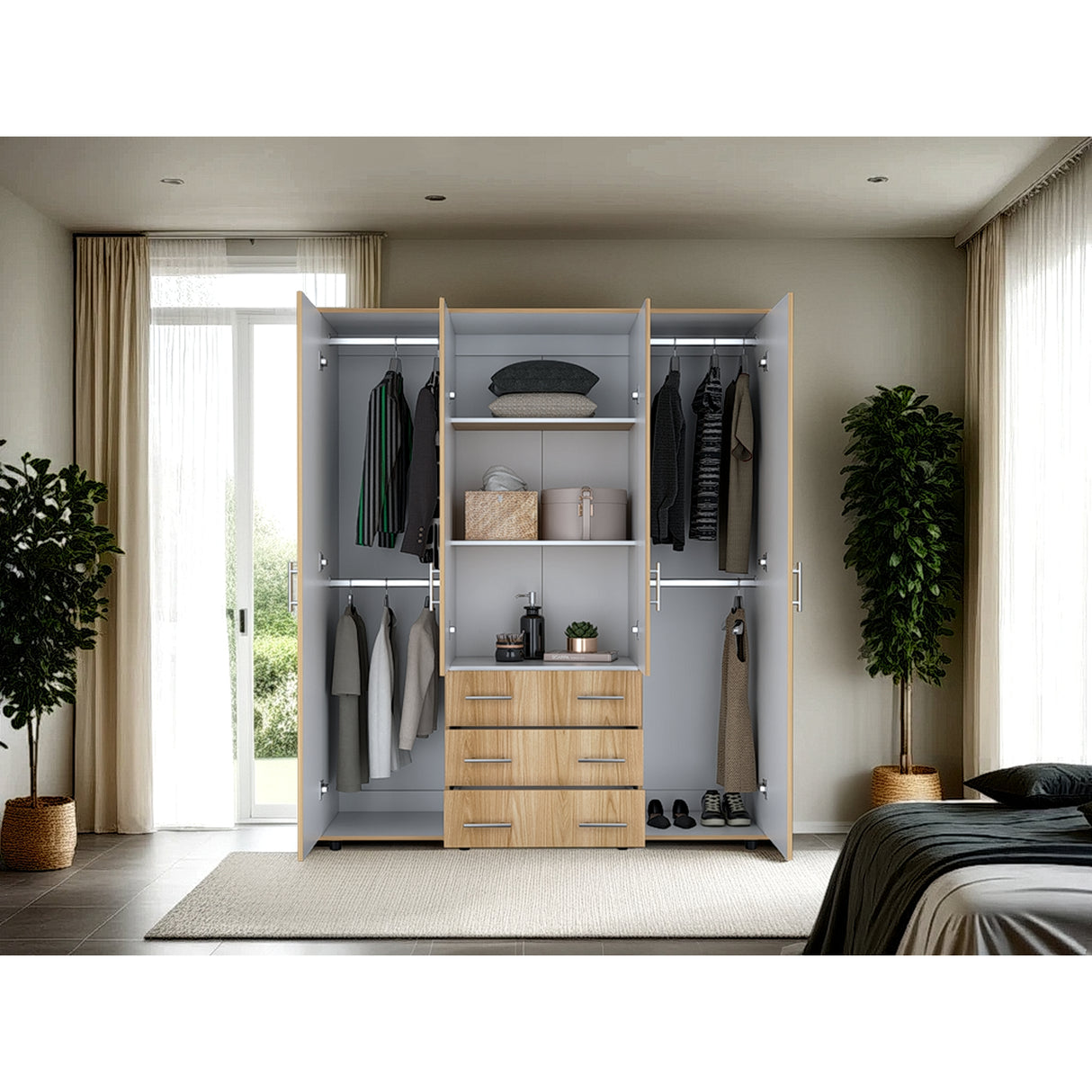 Closet Fontan Fresno Europeo y Blanco 150x179cm con Cuatro Puertas y con Cuatro Cajones - CLOSETS | Bylmo