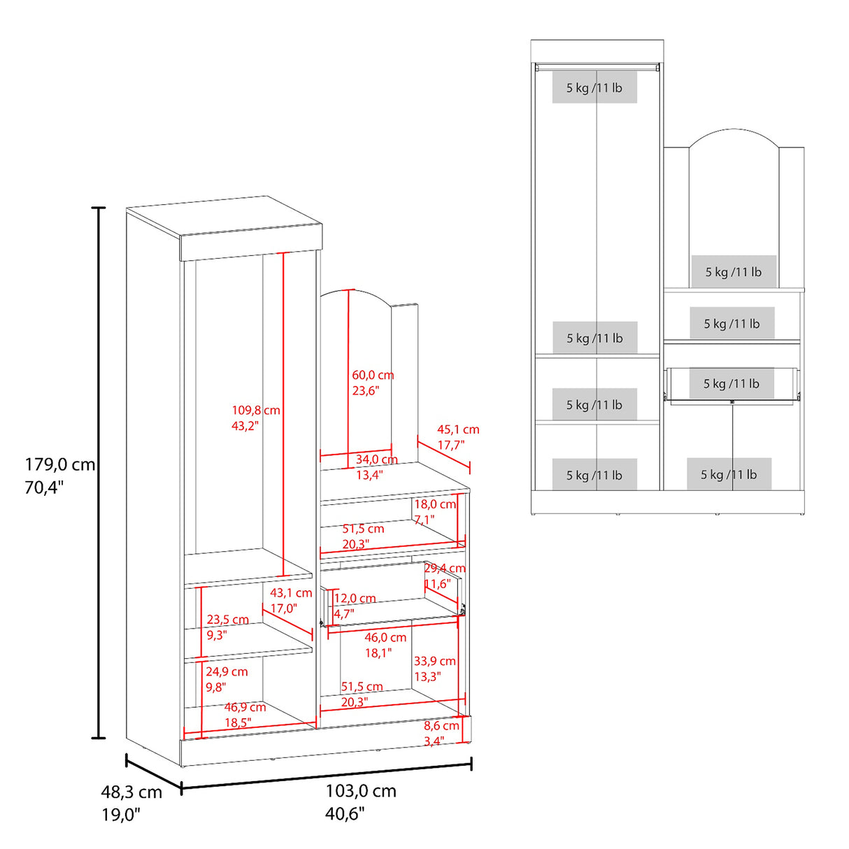 Closet Praga Milan 103x179cm con una Puerta sin Cajones y con Espejo - CLOSETS | Bylmo