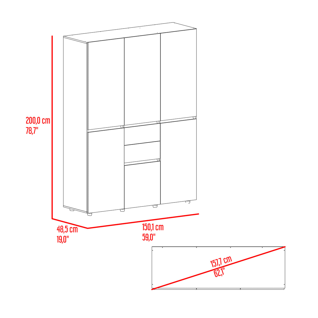 Closet Siruela Eco Bardolino y Wengue 150x200cm con Cinco Puertas y con Cinco Cajones - CLOSETS | Bylmo