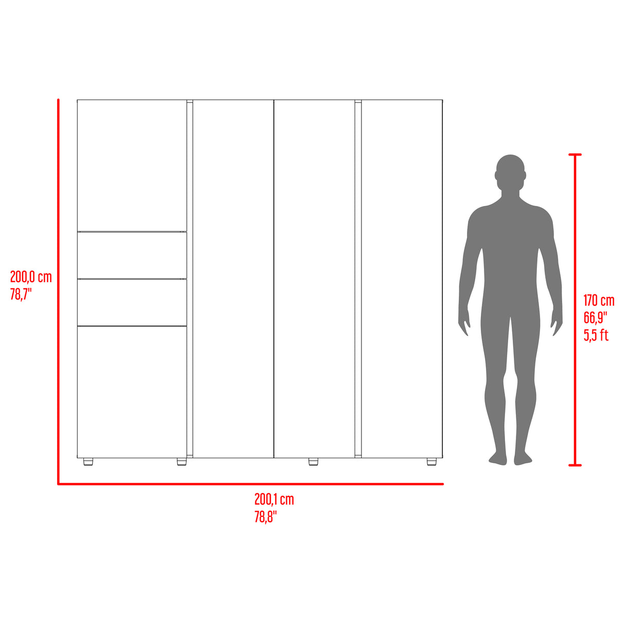 Closet Antalya Avellana y Blanco 200x200cm con Cinco Puertas y con Diez Compartimientos - CLOSETS | Bylmo