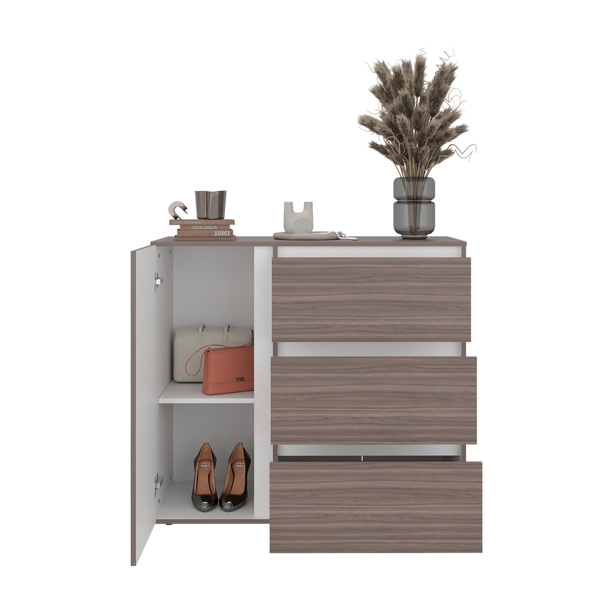 Cómoda Niza Avellana y Blanco 100x91cm de Tres Hileras con Tres Cajones - CAJONERAS Y COMODAS | Bylmo