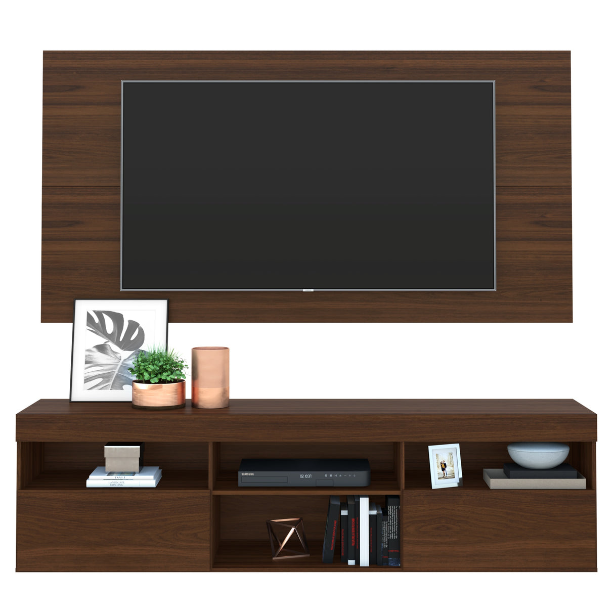 Centro de Entretenimiento Florida Café 175x90cm Para TV Hasta 65" Pulgadas con Tres Comportimientos - MUEBLES DE TV | Bylmo