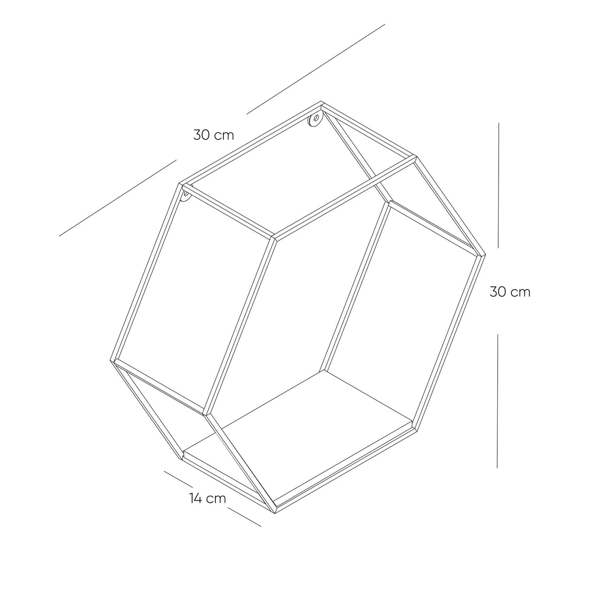 Repisa Blanco y Dorado 30x30cm Hexagonal con Un Entrepaño
