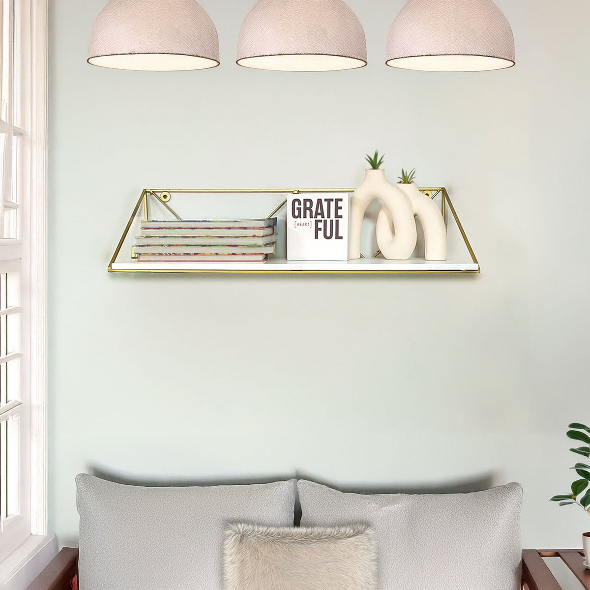 Repisa Novo Blanco y Dorado 60x15cm Rectangular con Un Entrepaño