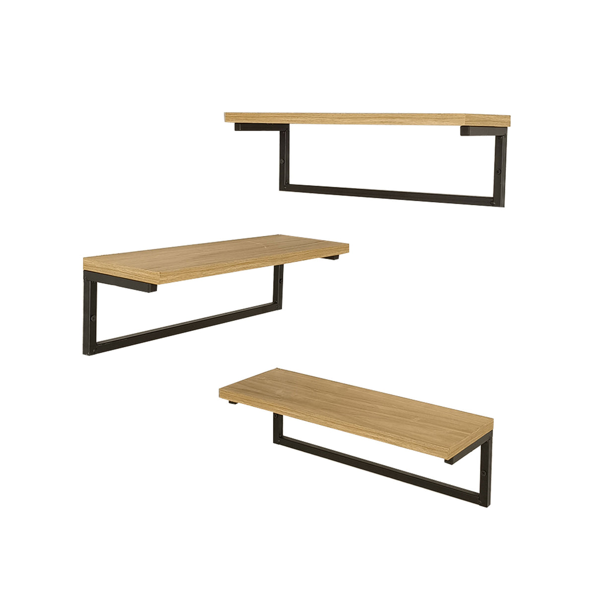 Set de 3 Repisas Elia Madera Natural y Negro 40x14.6cm Rectangular con Tres Entrepaños - REPISAS | Bylmo