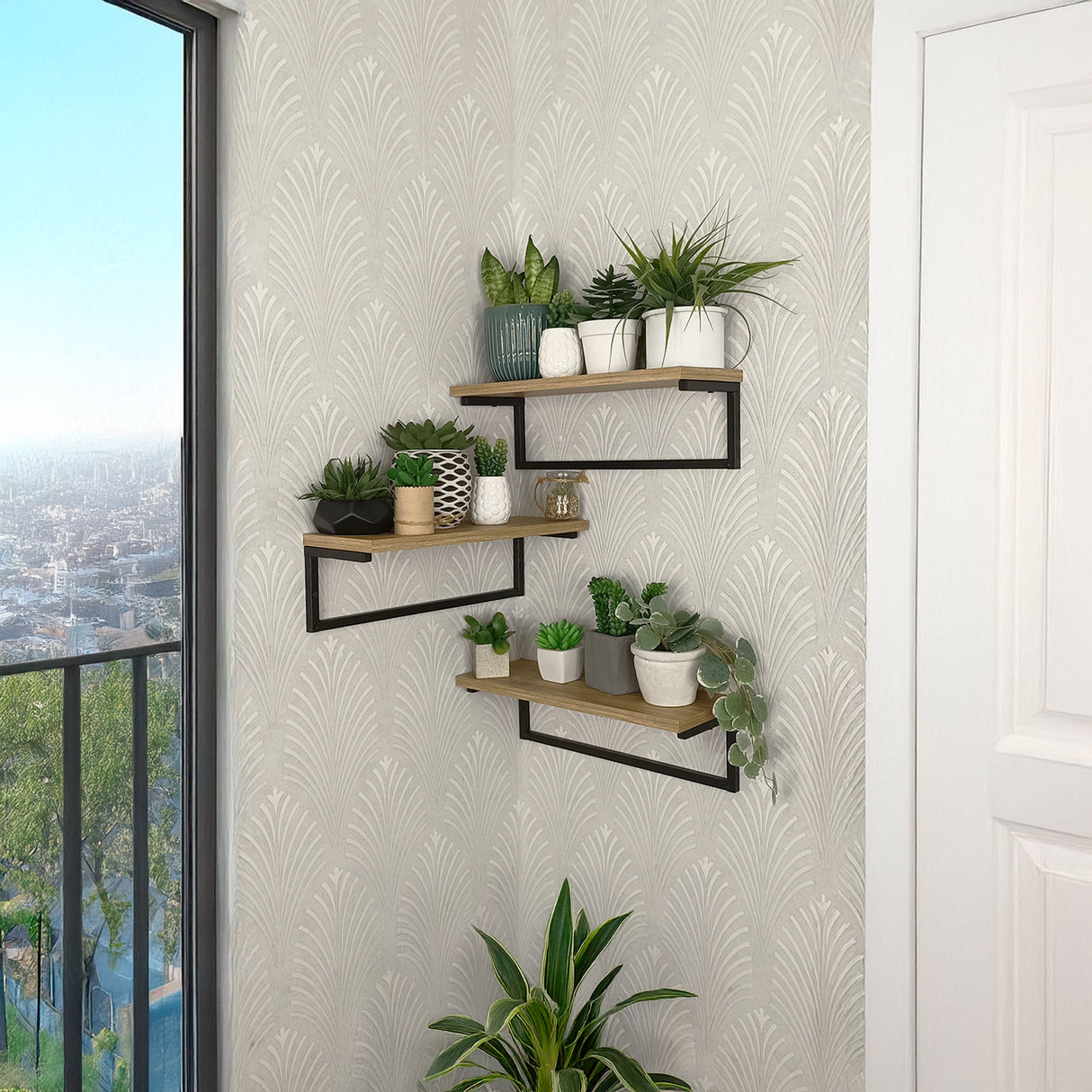 Set de 3 Repisas Elia Madera Natural y Negro 40x14.6cm Rectangular con Tres Entrepaños - REPISAS | Bylmo