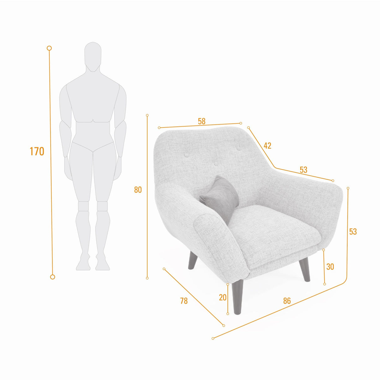 Poltrona Lincoln Gris 86x80cm De un Puesto con Apoya Brazos - SOFAS Y POLTRONAS | Bylmo