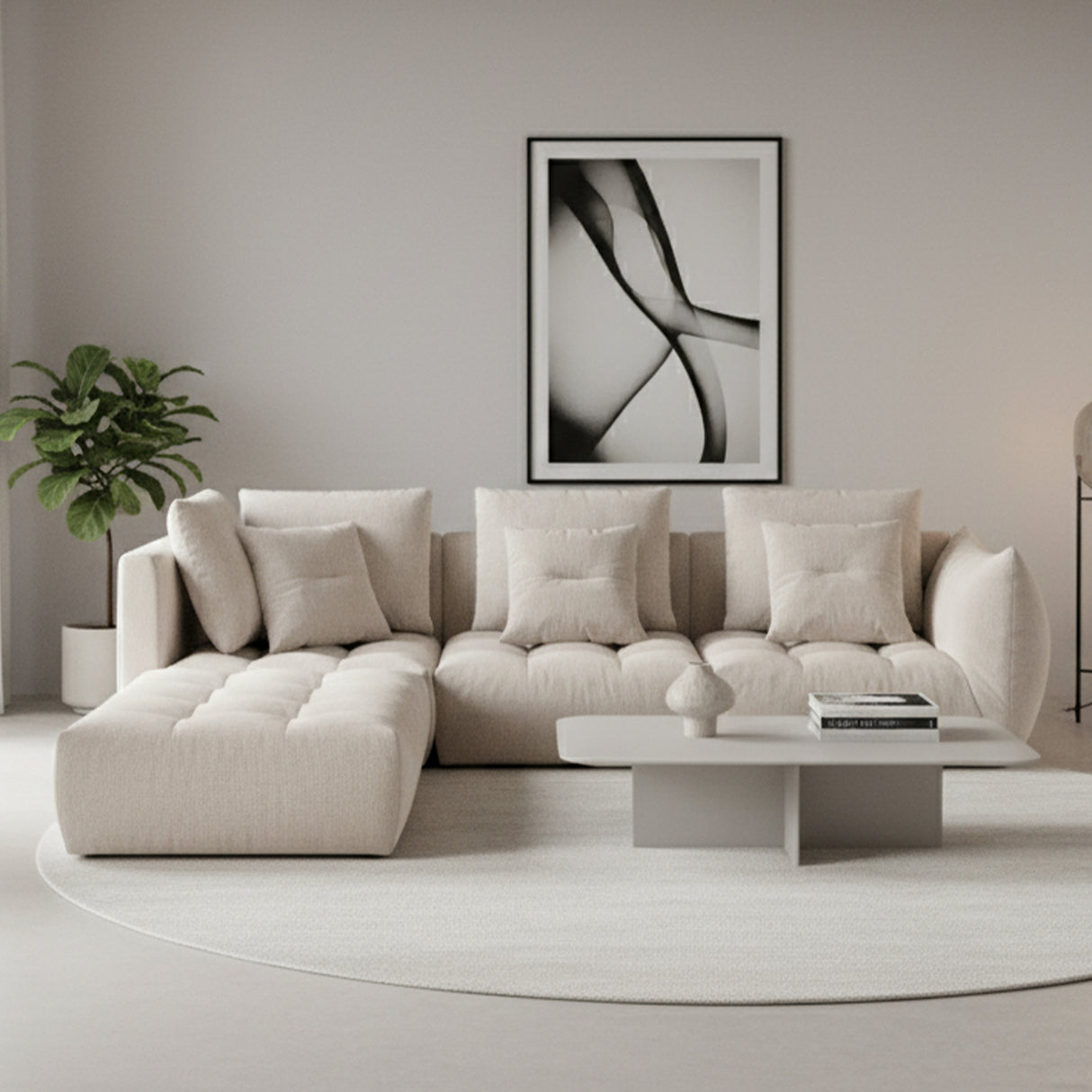 Sofá Zaafra City Beige Claro 220x67cm De Cuatro Puestos con Apoya Brazos - SOFAS Y POLTRONAS | Bylmo