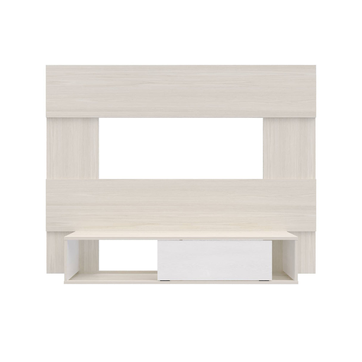 Panel de TV Soren Niebla y Blanco 155x120cm Flotante para Tv Hasta 65" Pulgadas con Un Cajón y Un Compartimiento - MUEBLES DE TV | Bylmo