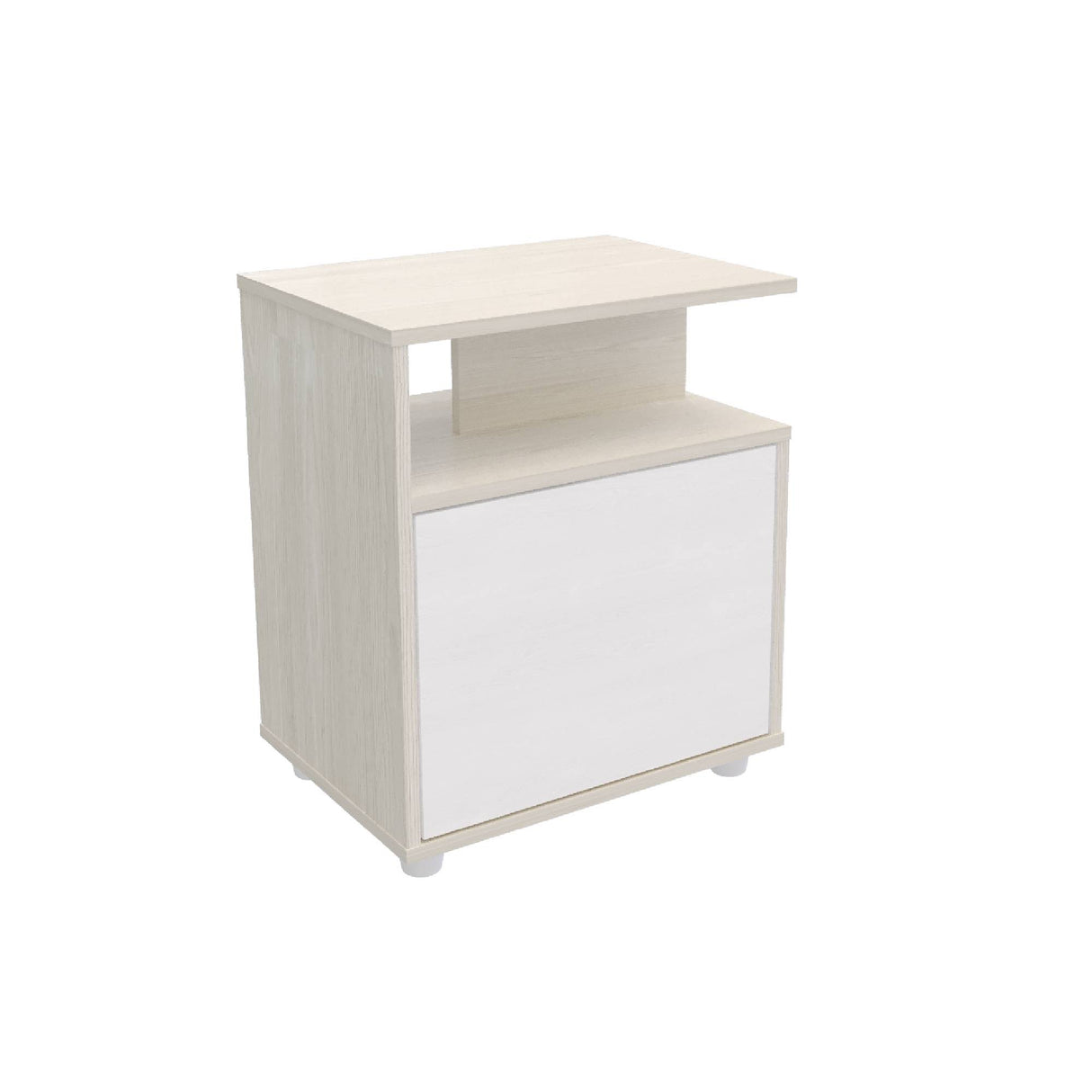 Mesa de Noche Soren Niebla y Blanco 48x57cm con Un Cajón y con Una Puerta - MESAS DE NOCHE | Bylmo