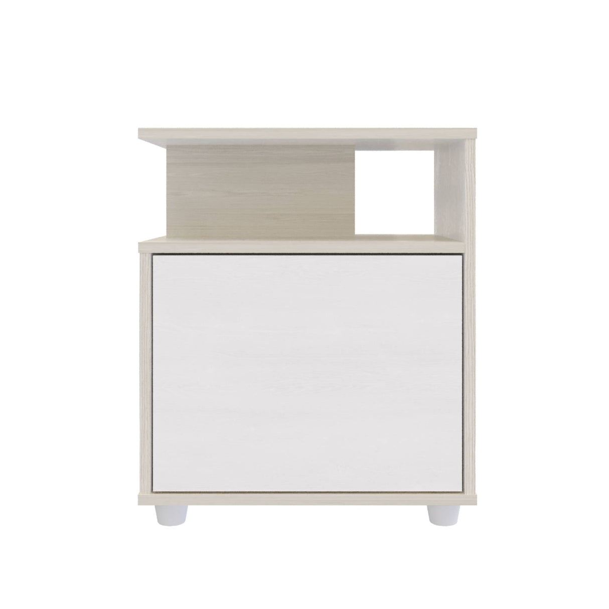 Mesa de Noche Soren Niebla y Blanco 48x57cm con Un Cajón y con Una Puerta - MESAS DE NOCHE | Bylmo