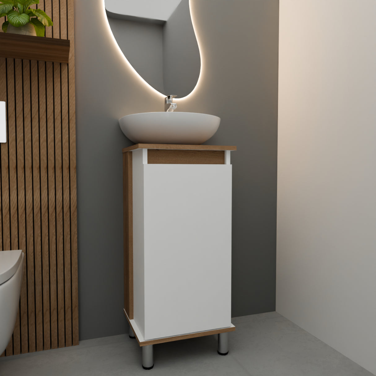 Mueble para Lavamanos Frank Duna y Blanco 35x76cm Individual sin Lavamanos con Un Cajón y Una Puerta - MUEBLES PARA LAVAMANOS | Bylmo