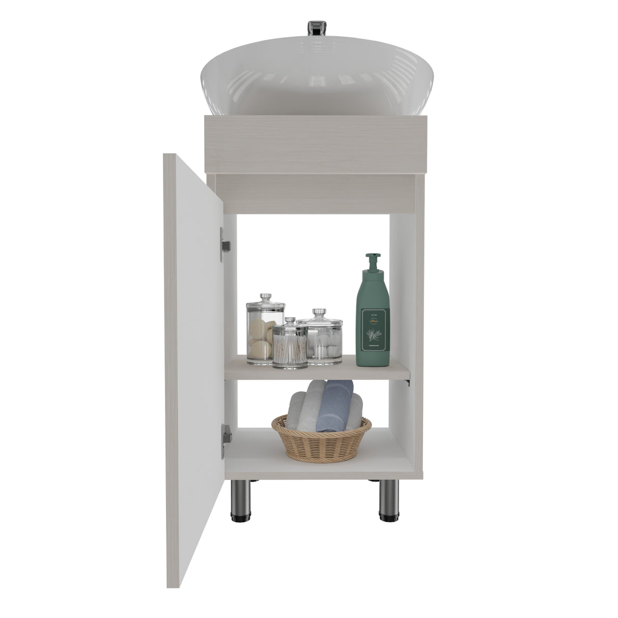 Mueble para Lavamanos Liam Niebla y Blanco 40x76cm Individual sin Lavamanos con Un Cajón y Una Puerta - MUEBLES PARA LAVAMANOS | Bylmo