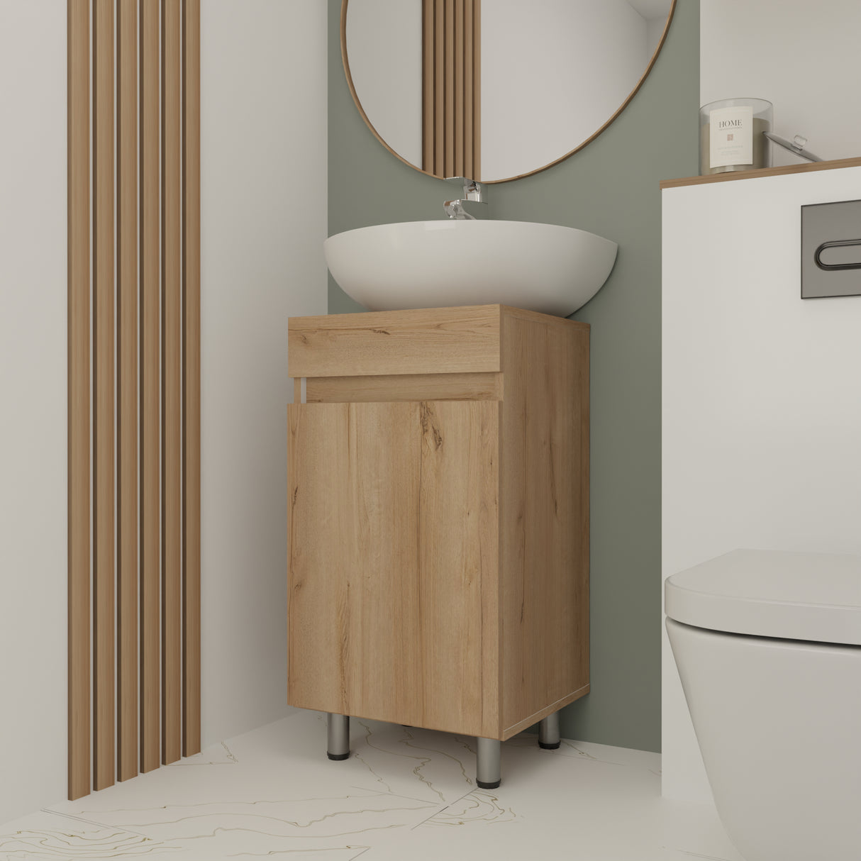 Mueble para Lavamanos Liam Duna y Blanco 40x76cm Individual sin Lavamanos con Un Cajón y Una Puerta - MUEBLES PARA LAVAMANOS | Bylmo