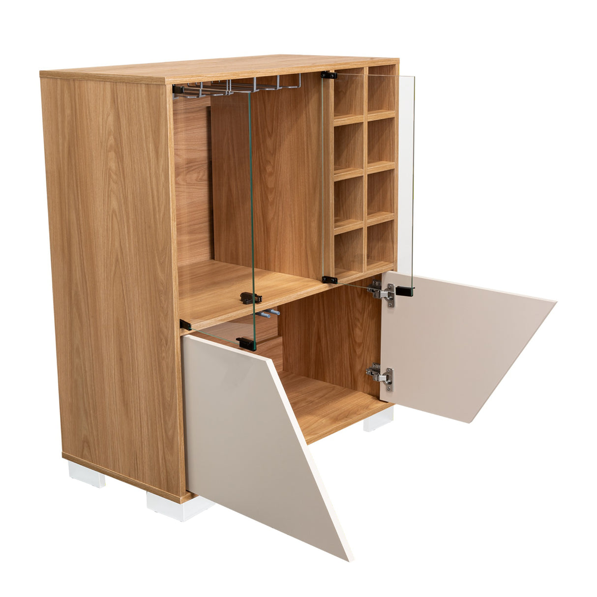 Bar Fraktal Fresno y Capri 78.8x94.9cm con Tres Compartimientos con Doce Portacopas y con Ocho Portabotellas - BARES | Bylmo
