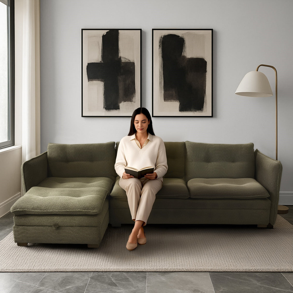 Sofá en L Napoles Verde 166x80cm de Tres Puestos Reclinable con Almacenamiento Lado Derecho y con Apoya Brazos - SOFAS Y POLTRONAS | Bylmo