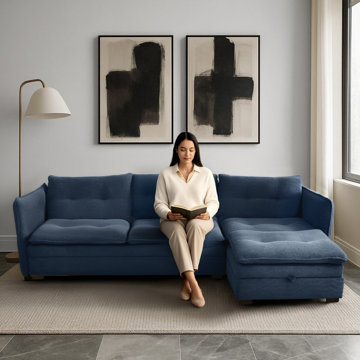 Sofá en L Napoles Indigo 166x80cm de Tres Puestos Reclinable con Almacenamiento Lado Izquierdo y con Apoya Brazos - SOFAS Y POLTRONAS | Bylmo