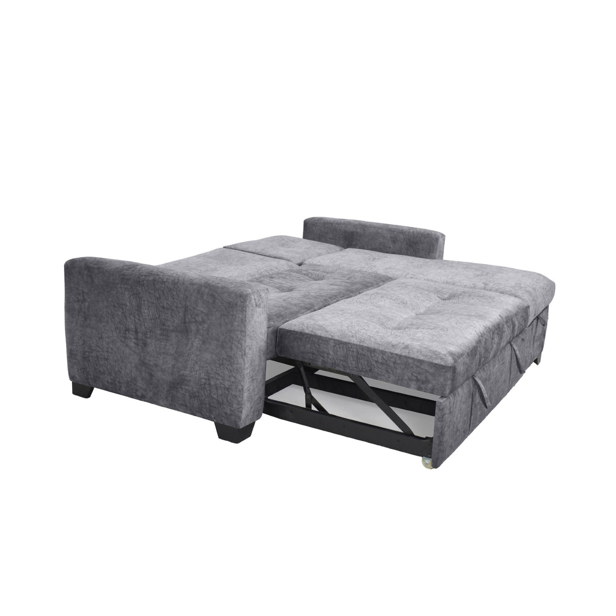Sala con sofa Cama en L Atlas con Apoya Brazos Almacenamiento Gris con Mesa Veracruz Miel