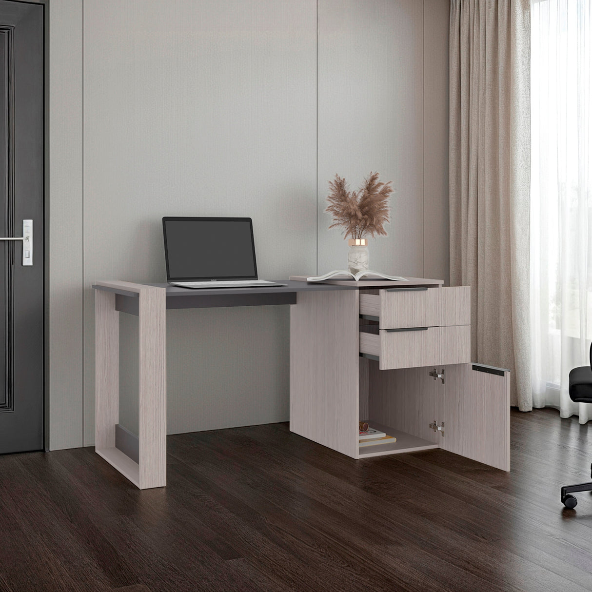 Escritorio Office 13 Gris Positano 142x75.7cm Con Dos Cajones - ESCRITORIOS | Bylmo