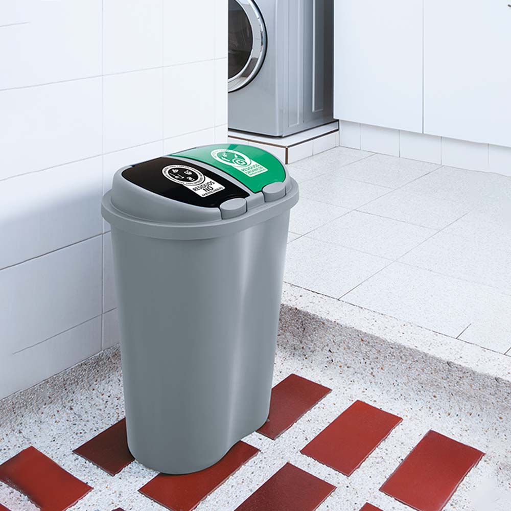 Basurero Rimax Gris 49x63.2cm de 50 Litros para Multiusos con Tapa Boton - BASUREROS Y PAPELERAS | Bylmo
