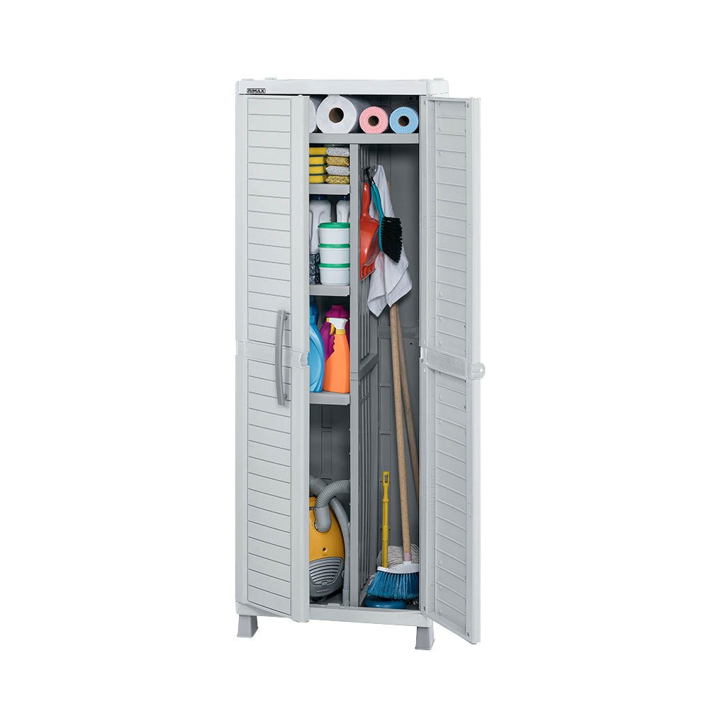 Armario de Aseo Rimax Barú Gris Claro 65x189cm para Organizar con Dos Puertas - MUEBLES DE ASEO Y ROPAS | Bylmo