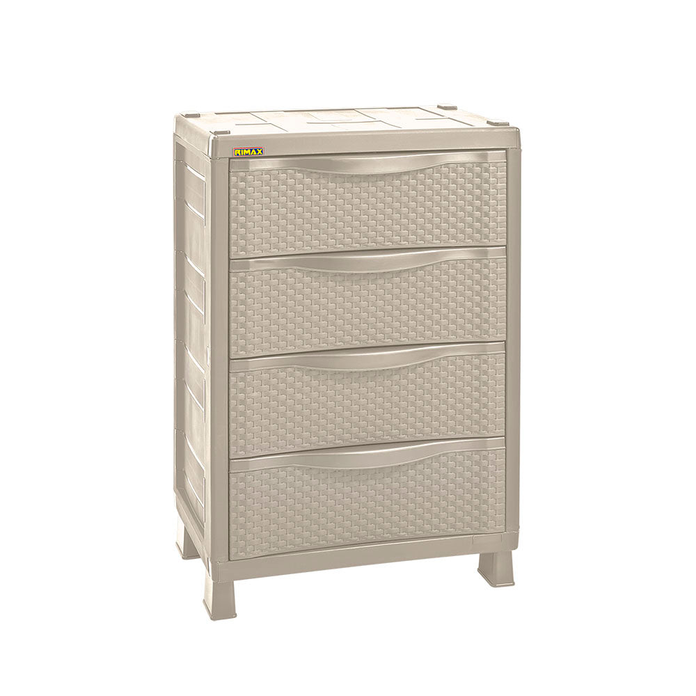 Cajonera Rimax Rattan Taupe 65x101cm de Tres Hileras con Cuatro Cajones - CAJONERAS Y COMODAS | Bylmo