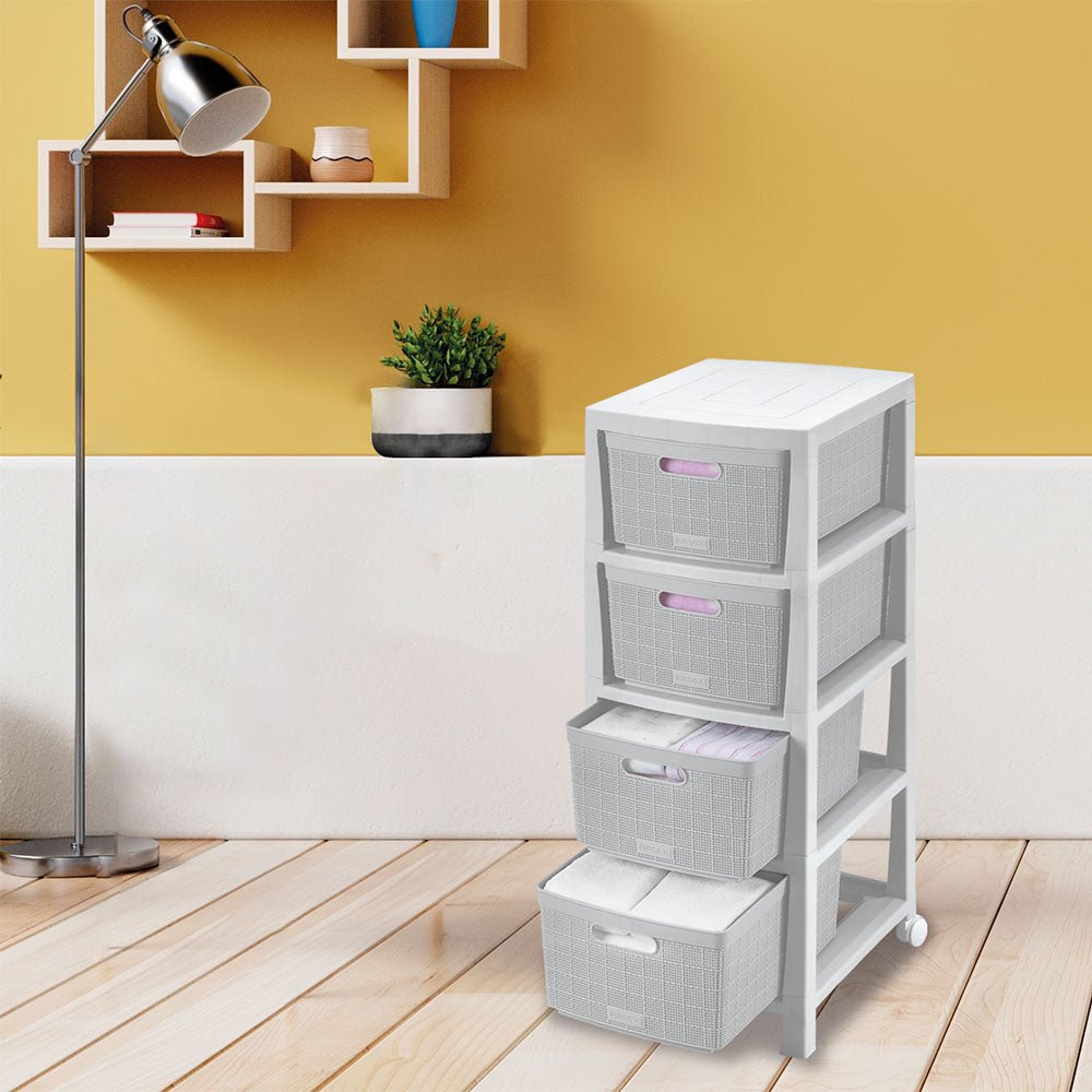 Cajonera Rimax Fique Gris Hielo 39.4x86cm de Cuatro Hileras con Cuatro Cajones - CAJONERAS Y COMODAS | Bylmo