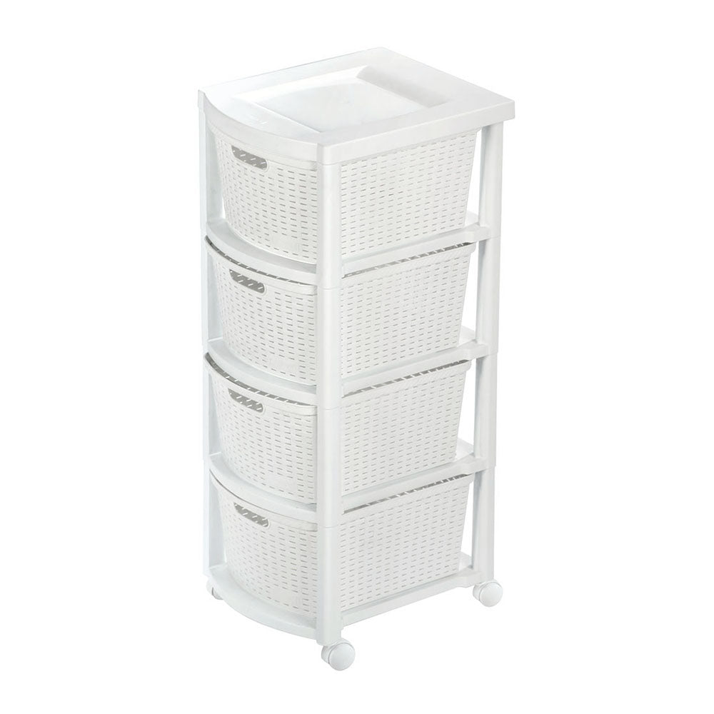 Cajonera Rimax Rattan Blanco Nieve 33x83.5cm de Cuatro Hileras con Cuatro Cajones - CAJONERAS Y COMODAS | Bylmo