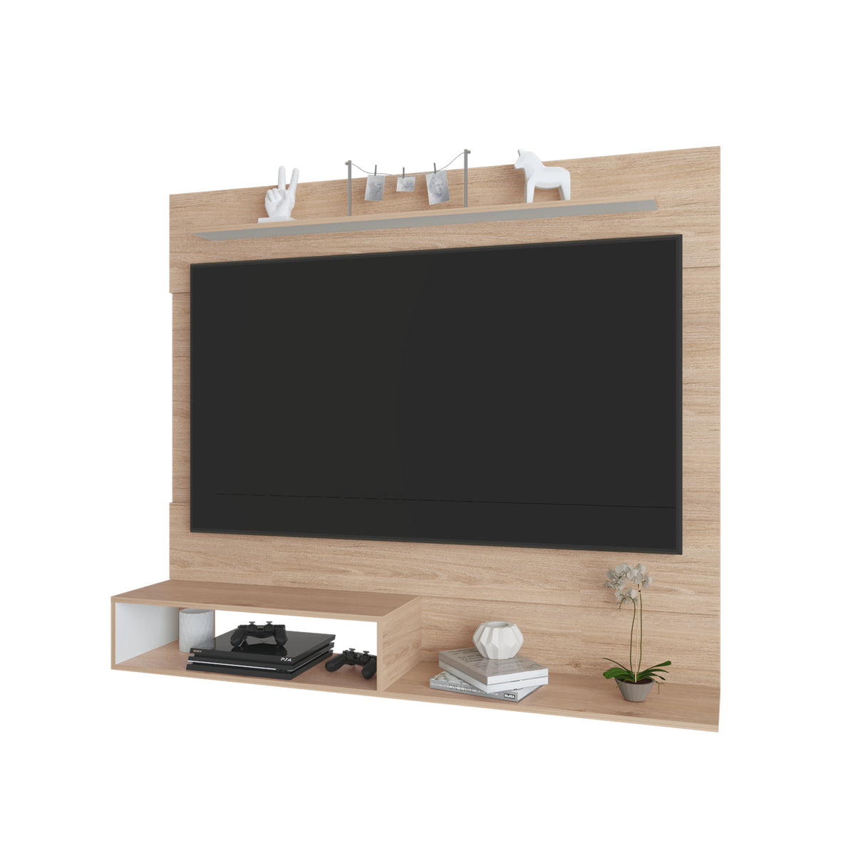 Panel de TV Beijing Z Rovere y Blanco 140x120cm para TV Hasta 55" Pulgadas con Un Compartimiento - MUEBLES DE TV | Bylmo