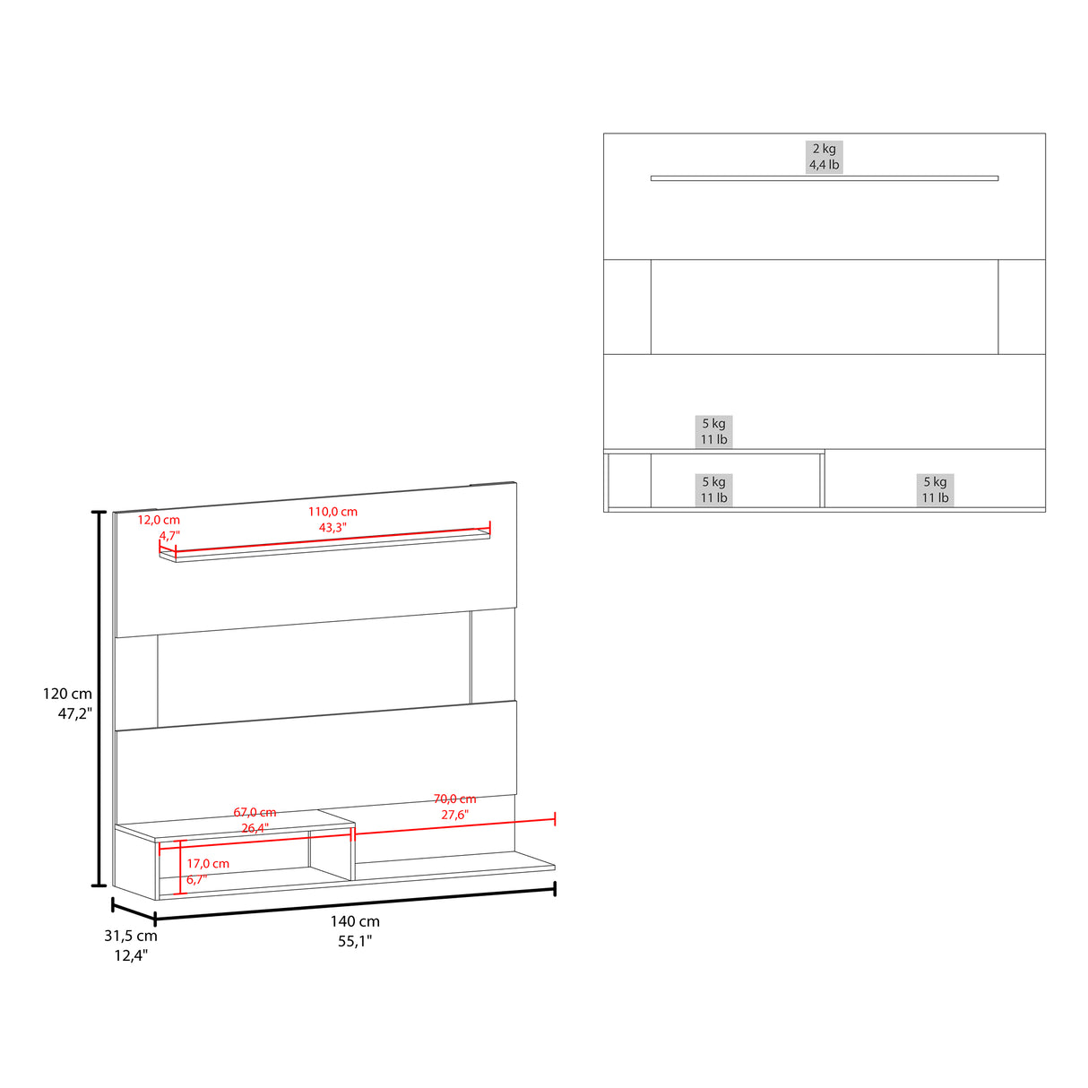 Panel de TV Beijing Z Rovere y Blanco 140x120cm para TV Hasta 55" Pulgadas con Un Compartimiento - MUEBLES DE TV | Bylmo