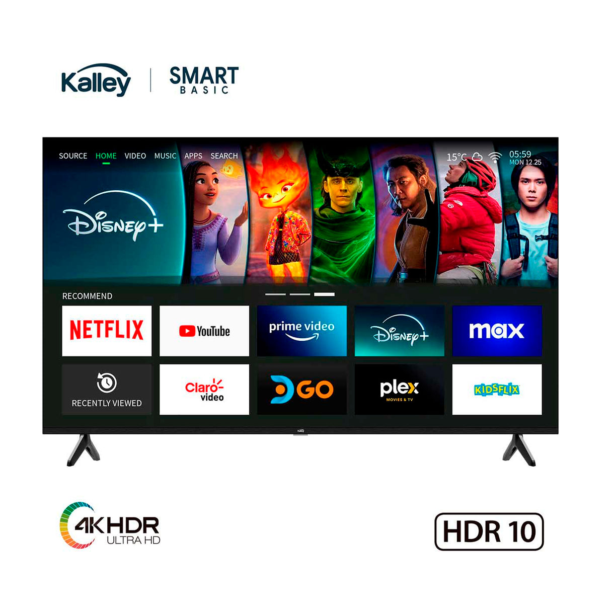 Televisor Smart Kalley Linux Negro 111.12x64.07cm de 50" Pulgadas 4K 2160P - TELEVISORES | Bylmo