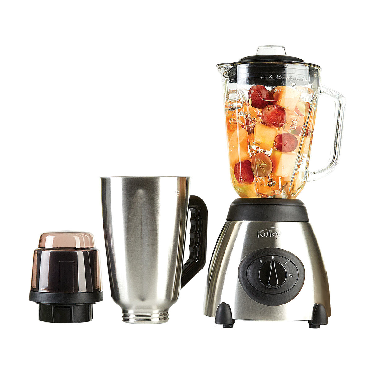 Licuadora Kalley Gris y Negro 18.8x39.7cm de Cuatro Aspas para 1.5 Litros y Dos Velocidades - LICUADORAS Y PROCESADORES | Bylmo