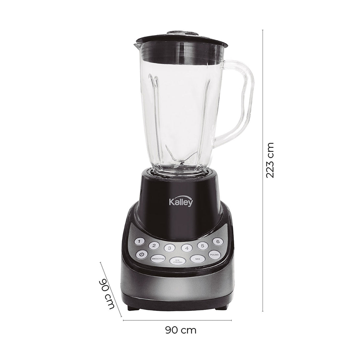 Licuadora Kalley Negro 9x22.3cm de Cuatro Aspas para 1.25 Litros y Seis Velocidades - LICUADORAS Y PROCESADORES | Bylmo