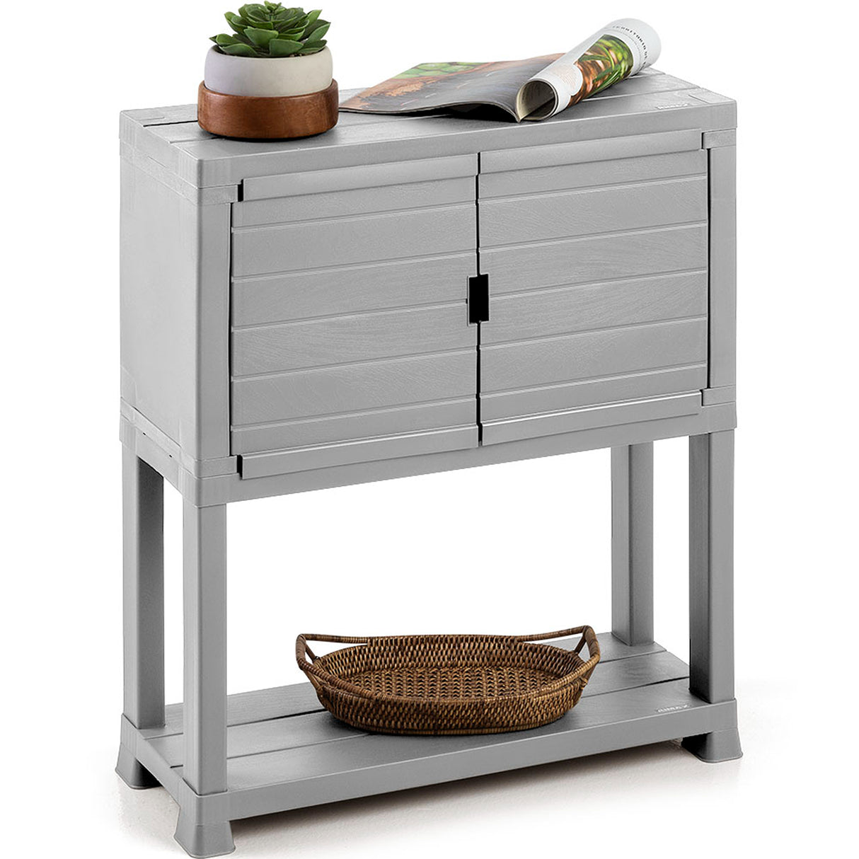 Arrimo Rimax Gris Hielo 24.5x72.8cm con Dos Puertas y Un Compartimiento - BIFES Y ARRIMOS | Bylmo