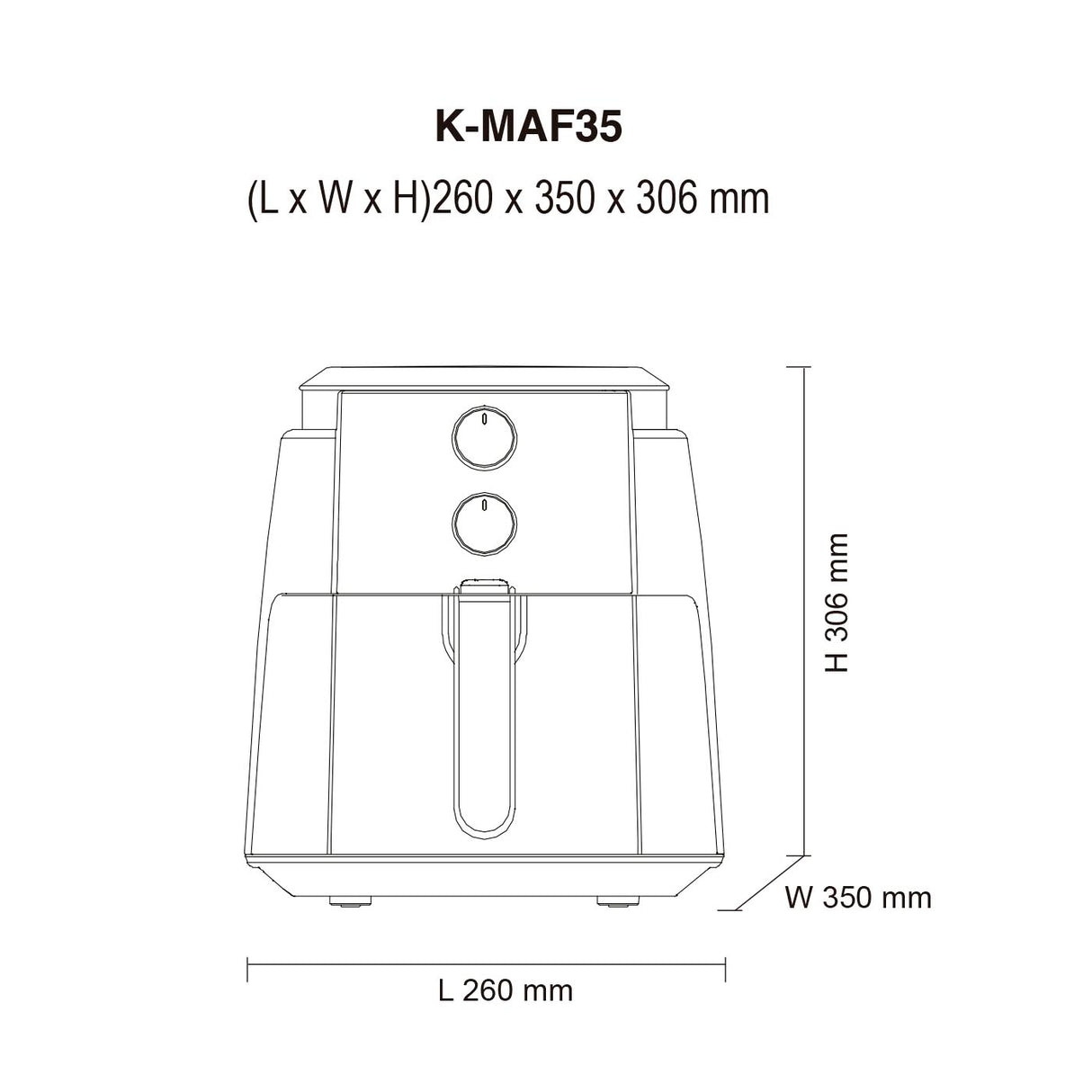 Freidora de Aire Kalley Negro 26x30.6cm de 3.5 Litros - FREIDORAS DE AIRE | Bylmo