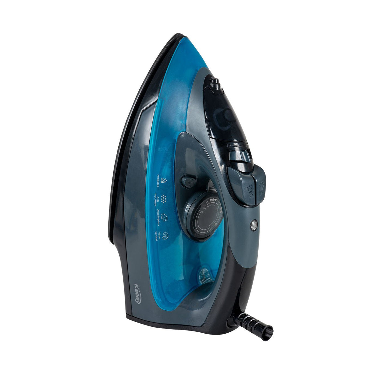 Plancha de Vapor para Ropa Kalley Negro y Azul Claro 26.8x17cm con Rociador de Agua y con Apagado Automático - PLANCHAS | Bylmo